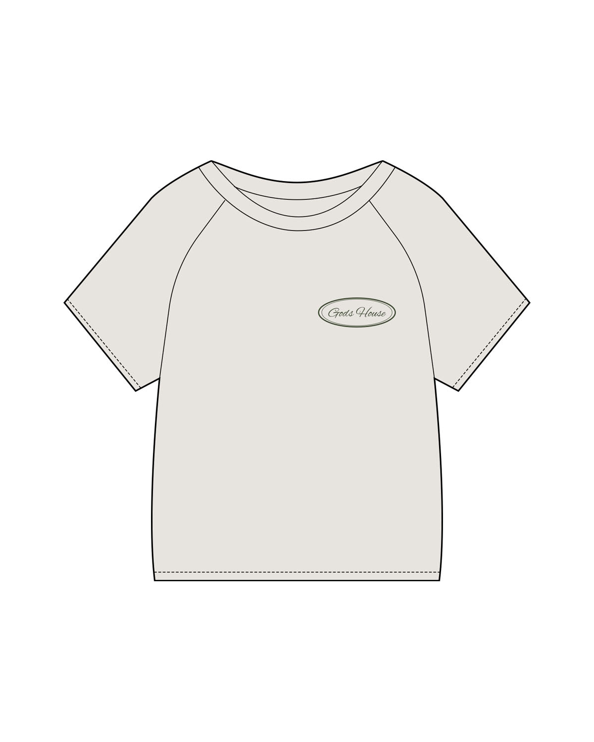 The Kids Heavyweight Tee - Washed Bone - GODSHOUSE - Left Chest "Oval Logo" - Full Back Stacked - Forest Green Printed