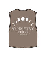 The Crop Muscle Tank - Cacao - Symmetry Yoga - Left Chest & Back Center Stacked - White
