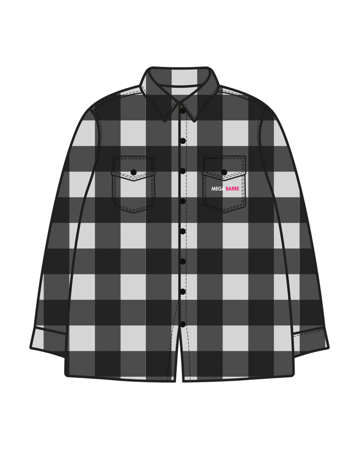The Flannel - Heather / Black - Megabarre - Left Chest & Back Stacked - Printed - White/Pink