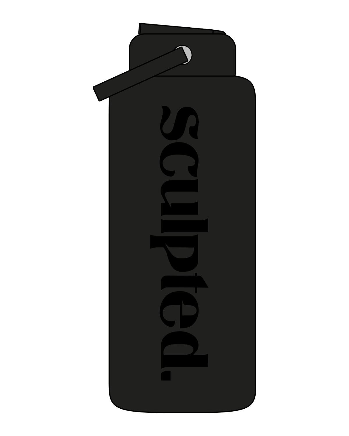 The Wide Mouth Water Bottle - Black - SCULPTED - Center Body - Printed - Tone on Tone