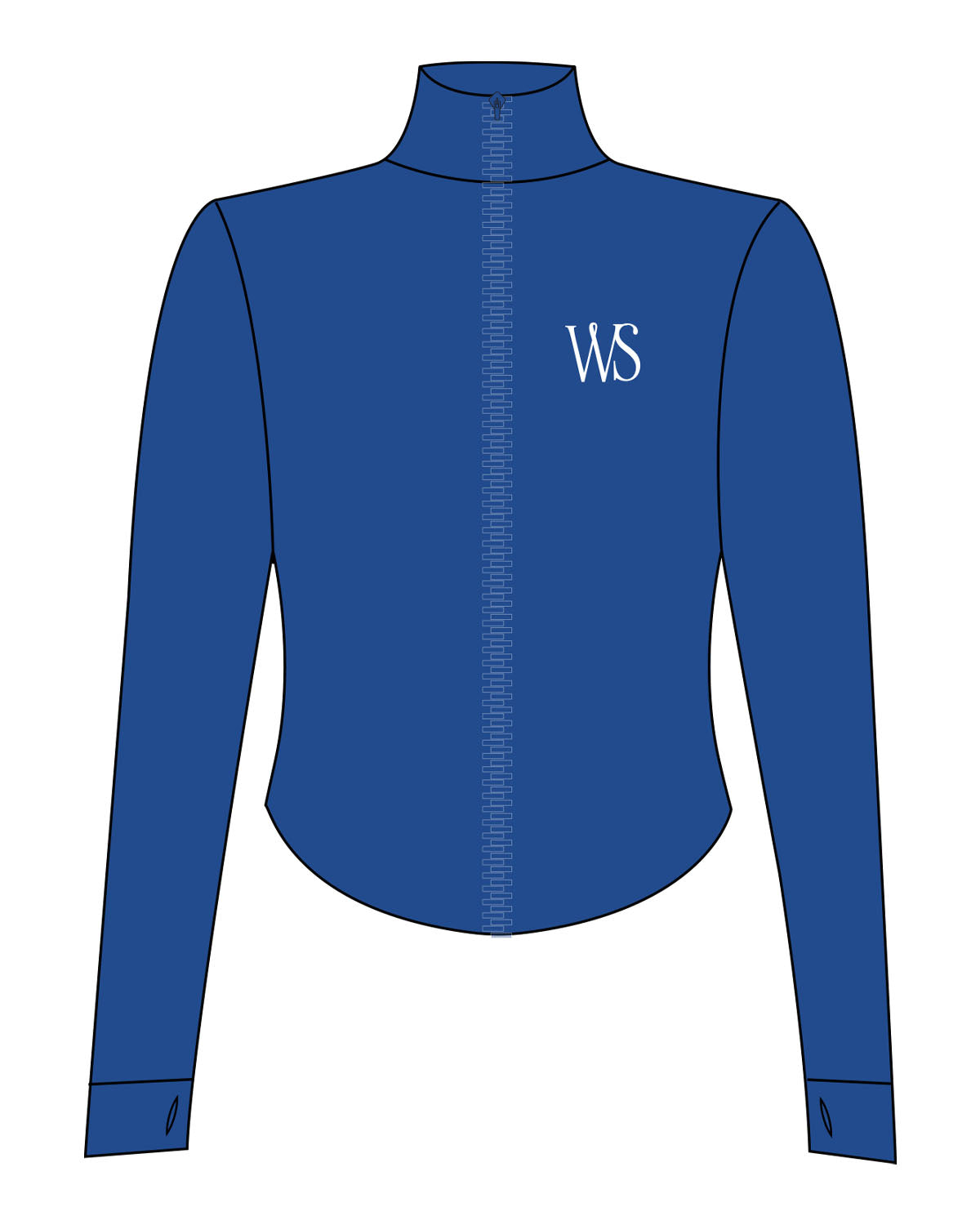 The 3/4 Crop Zip Jacket - Blue - Wellth Society - Left Chest "WS" - Printed - White