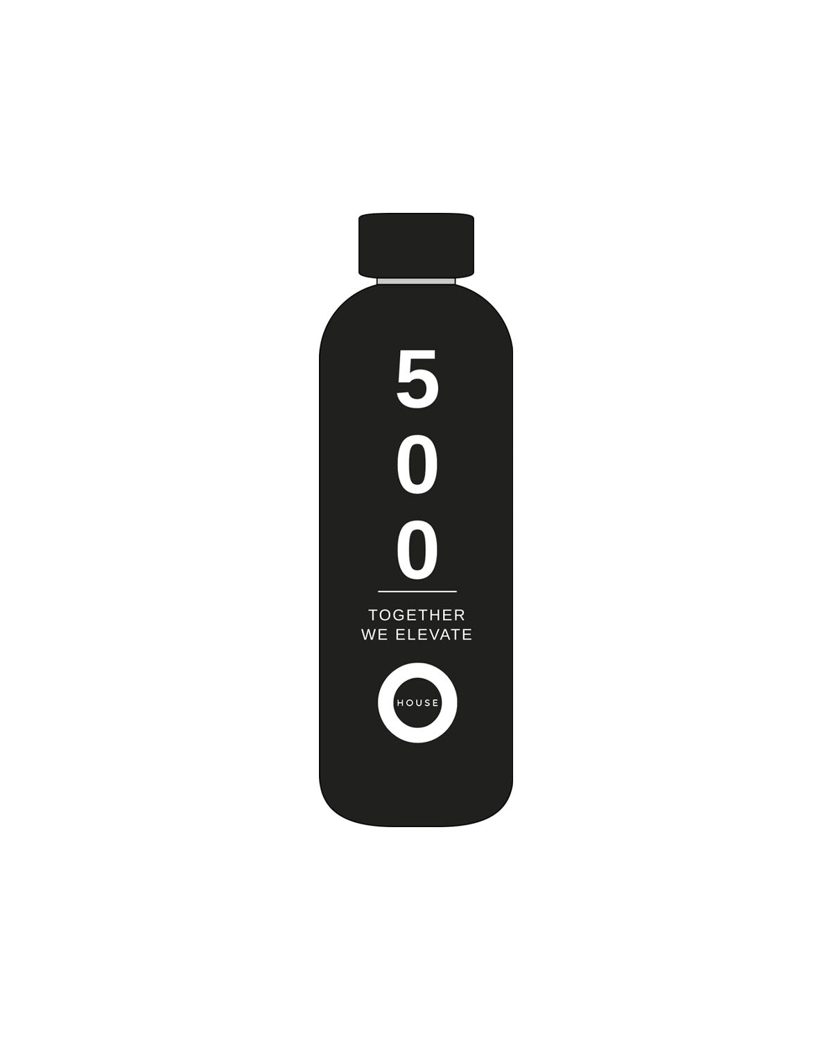 The Water Bottle - Black - HiLo - Center Body Stacked - Printed - White