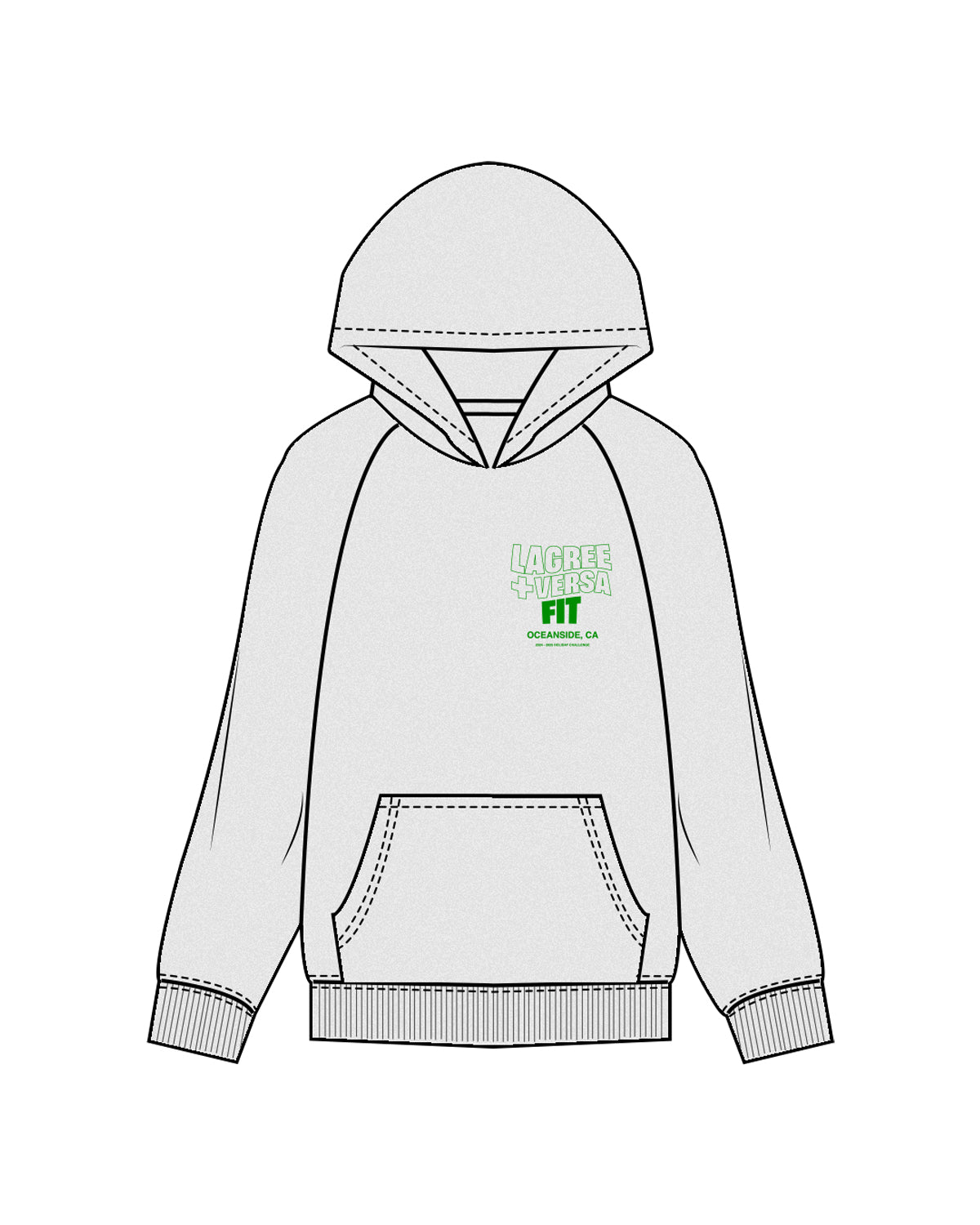 The Mens Hoodie - White Heather - Lagree Versa - Left Chest & Back Center Stacked - Green