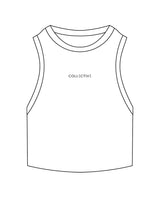 The Ribbed Crop Tank - White - Collective Studios - Center Chest - "Collective" - Embroidered - Black