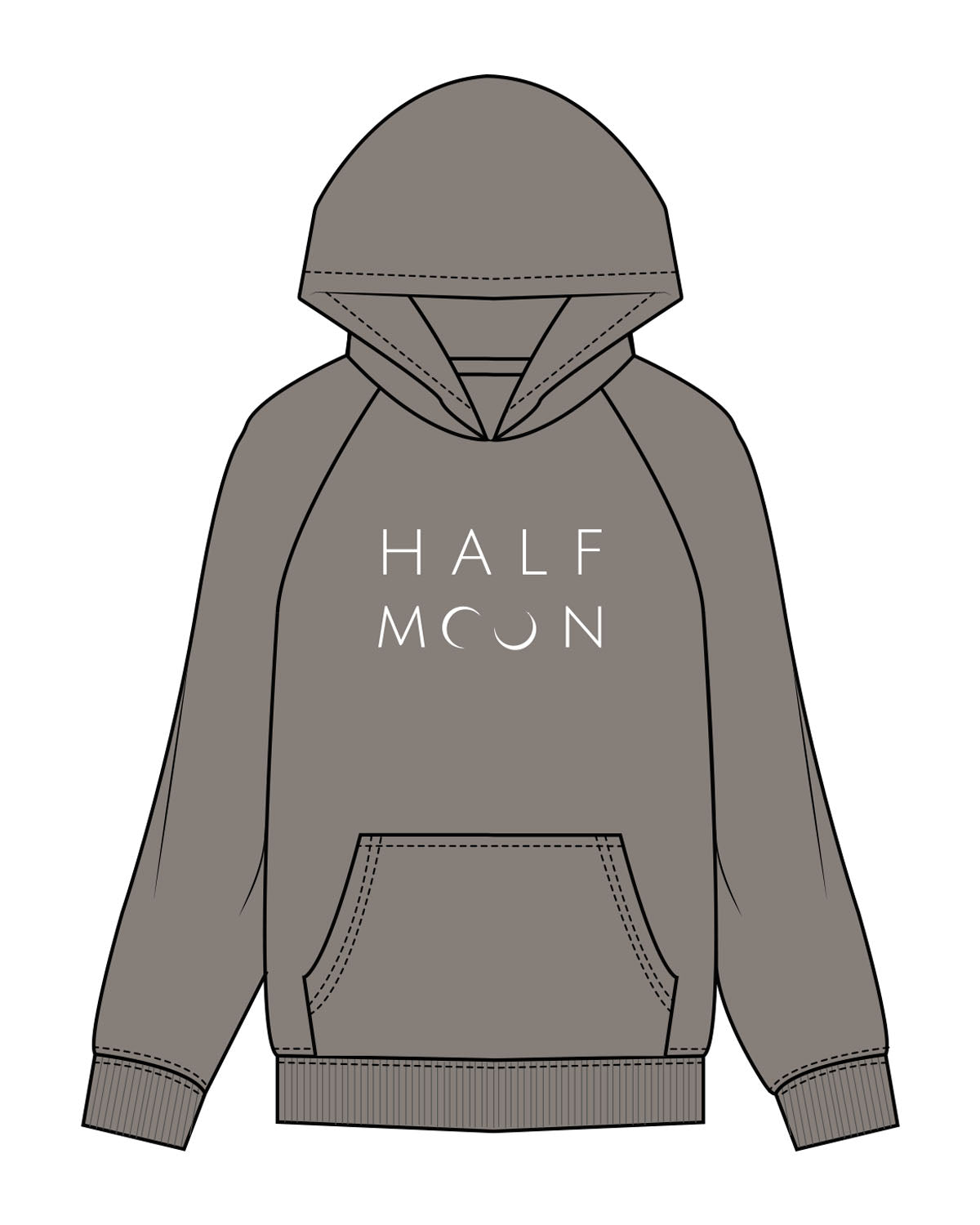 The Mens Hoodie - Washed Gray - Half Moon Yoga - Center Chest Stacked - Printed - White