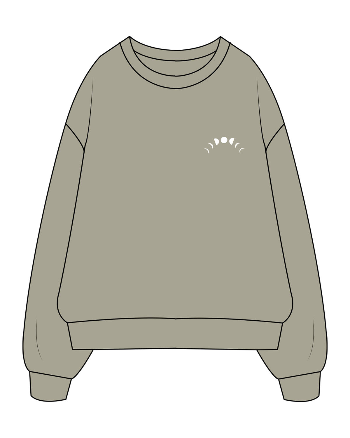 The Womens Heavyweight Crewneck - Eucalyptus - Symmetry Yoga - Left Chest Arc - Back Center Stacked - Printed - White