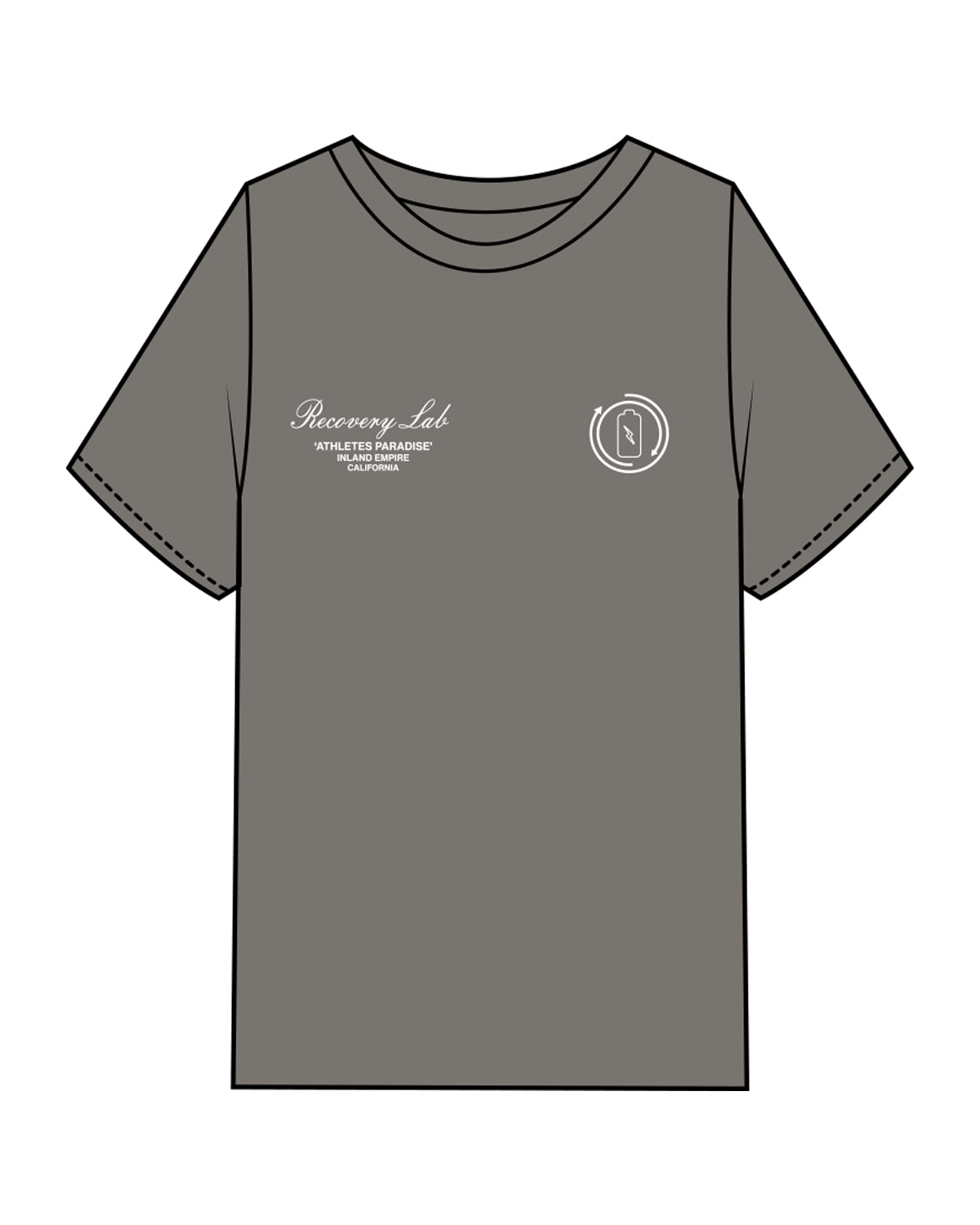 The Mens Heavyweight Tee - Washed Gray  - Recovery Lab - Left & Right Chest & Center Back Stacked - White