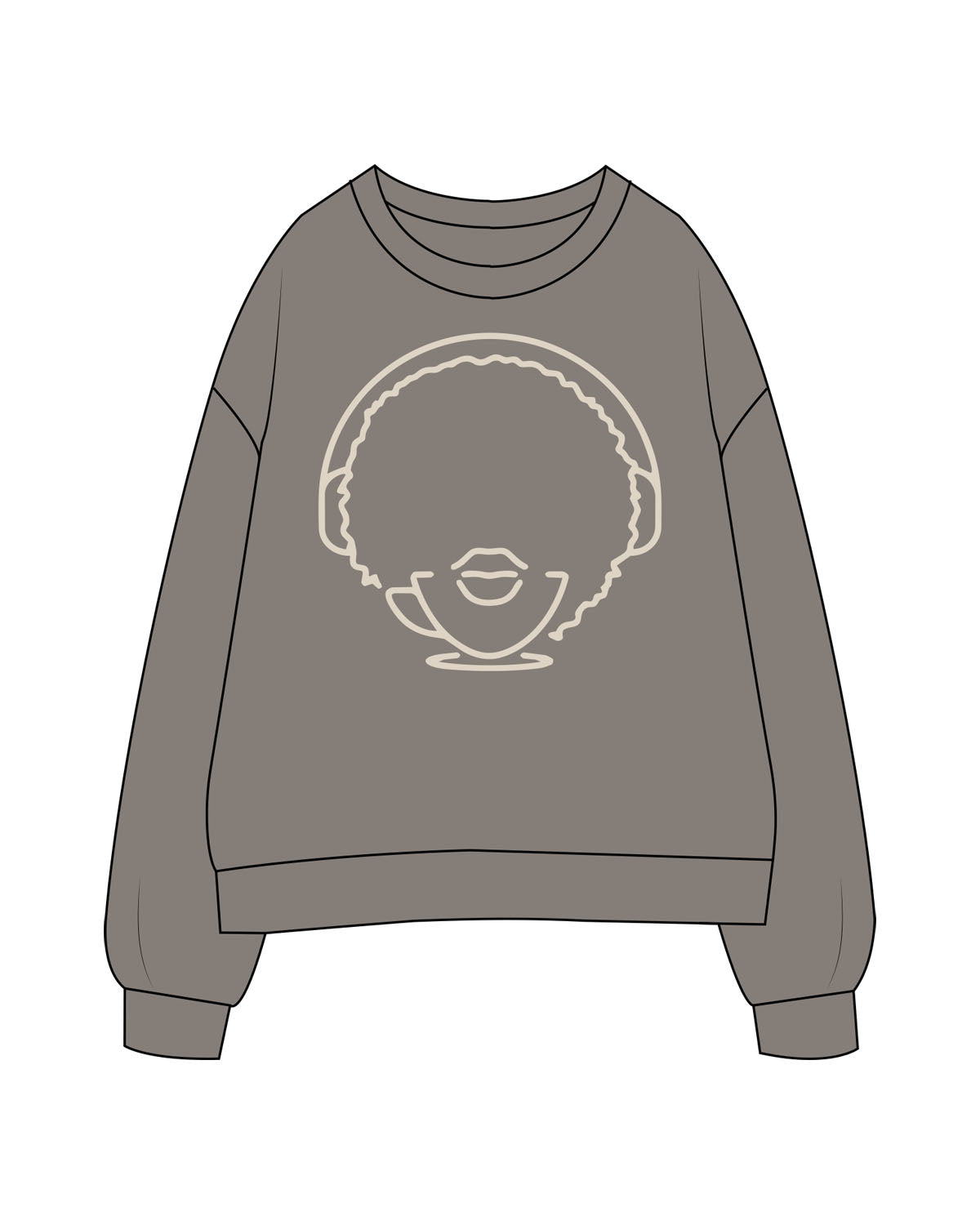 The Womens Crewneck - Washed Gray - The Rebel Geek - Center Chest & Back Stacked - Printed - Off white