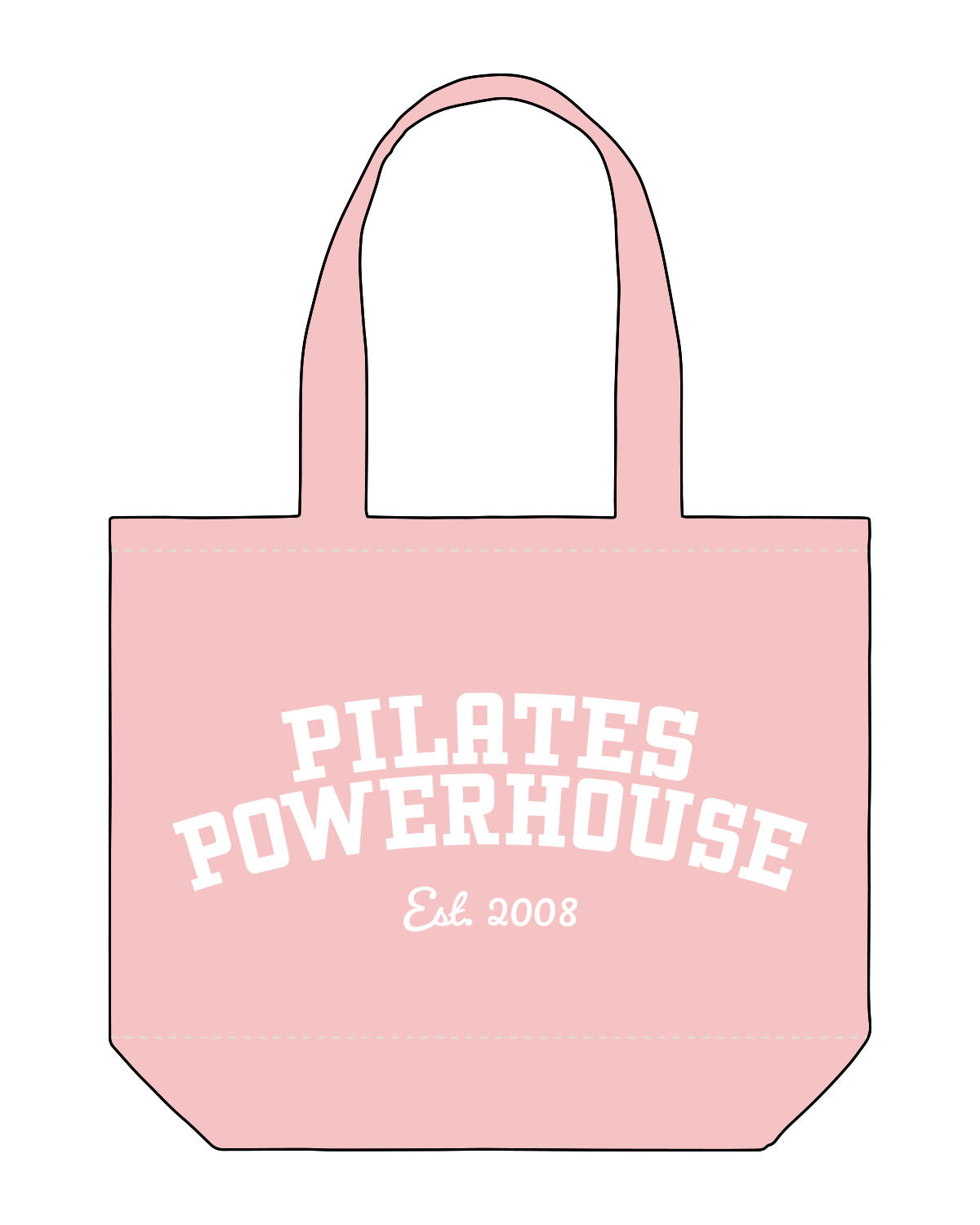 The Tote Bag - Light Pink - Pilates Powerhouse - Center Body Arc Stacked - Printed - White