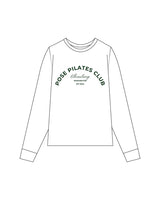The Womens Long Sleeve - White - POSE PILATES - Center Chest - Printed - Green