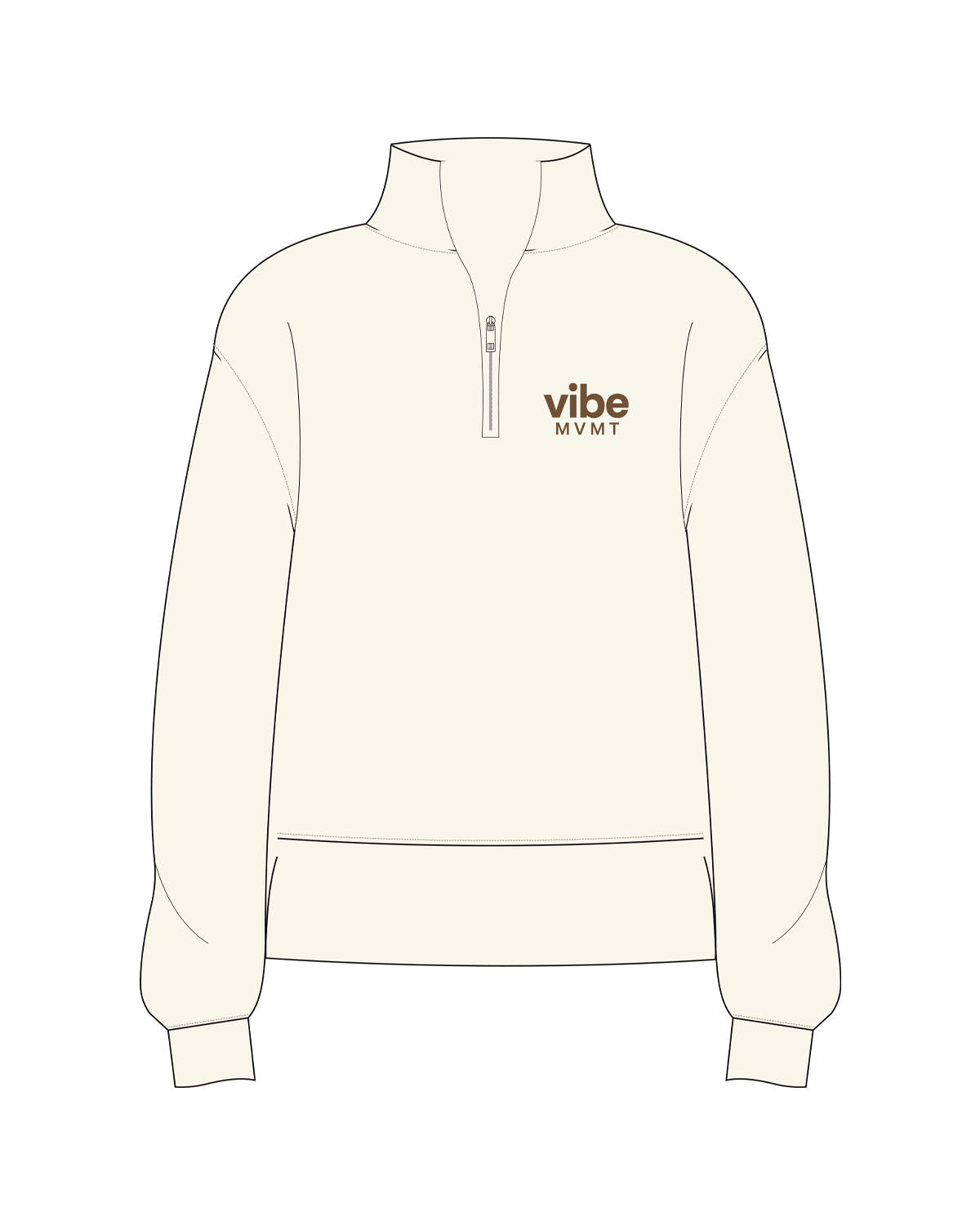 The Mens 1/4 Zip - Off White - Vibe MVMT - Left Chest Stacked - Embroidered - Brown