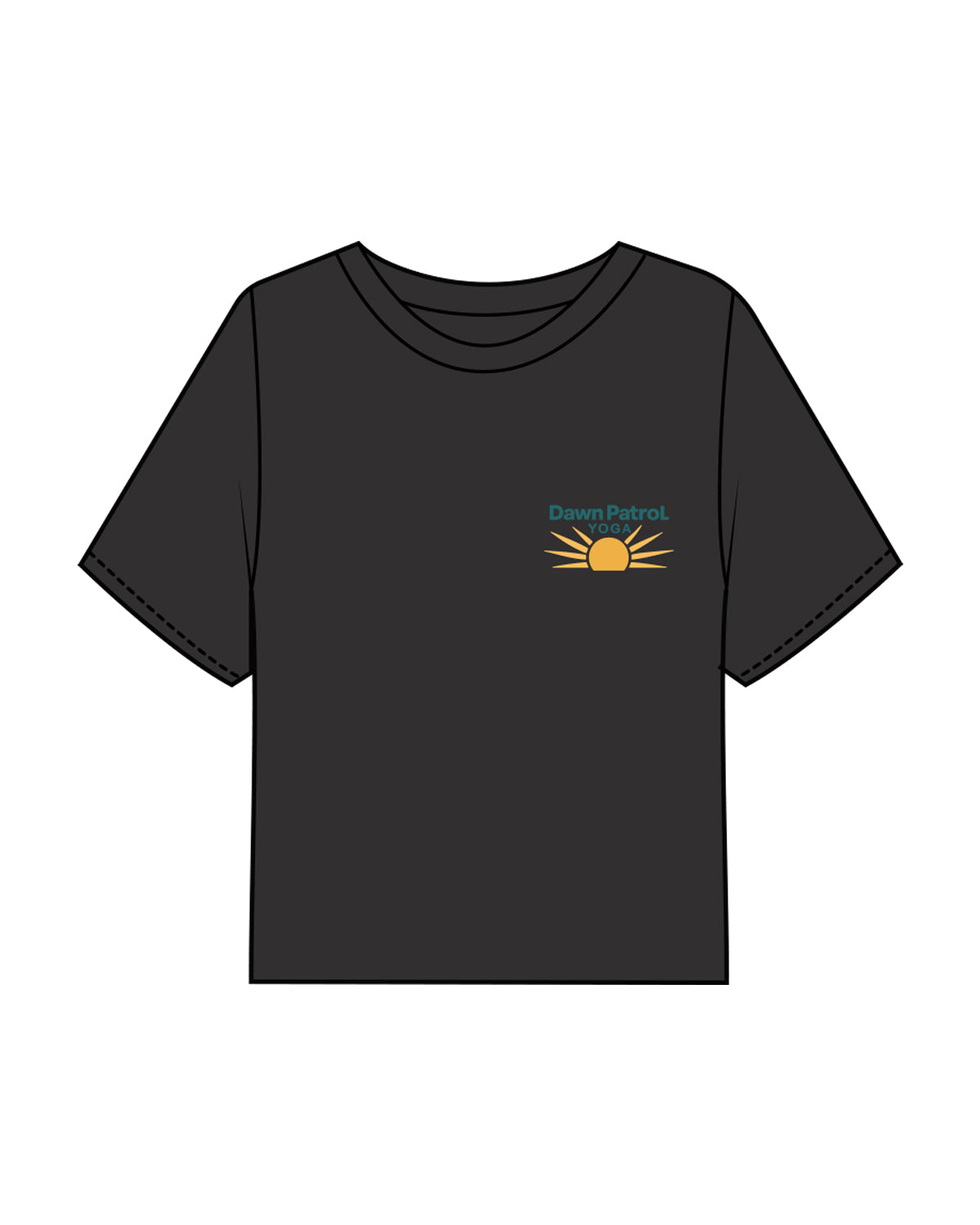 The Boxy Crop Tee - Charcoal -  Dawn Patrol - Left Chest & Center Back - Full Color