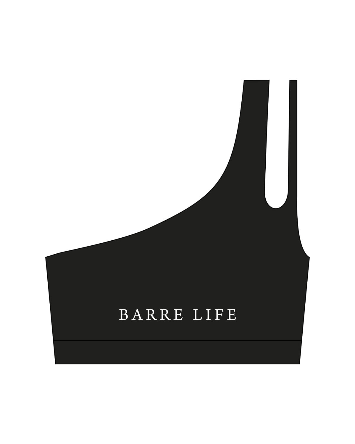 The One Shoulder Bra - Black - Barre Life - Center Chest - Printed - White