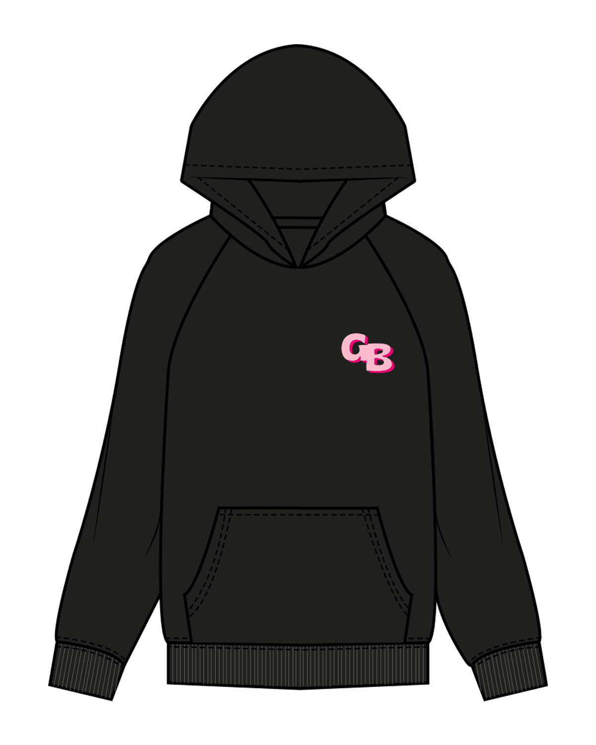 The Womens Hoodie - Black - Gracefully Baked Bread - Left Chest "GB" & Back Stacked - Printed - Full Color