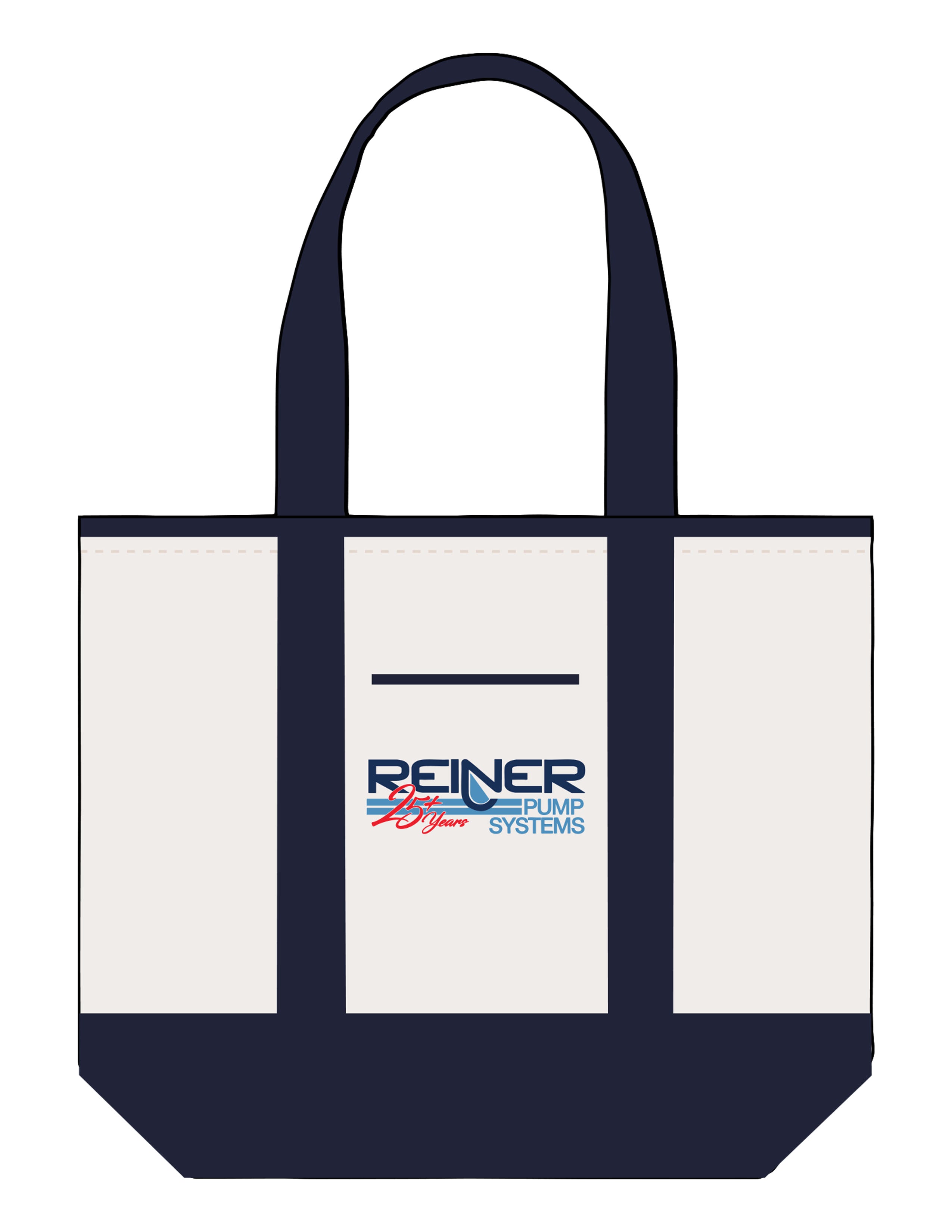 The Contrast Tote Bag - Natural / Navy - Reiner Pump Systems - Center Body Stacked - Printed - Full Color