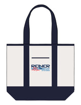 The Contrast Tote Bag - Natural / Navy - Reiner Pump Systems - Center Body Stacked - Printed - Full Color