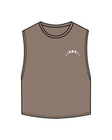 The Crop Muscle Tank - Cacao - Symmetry Yoga - Left Chest & Back Center Stacked - White