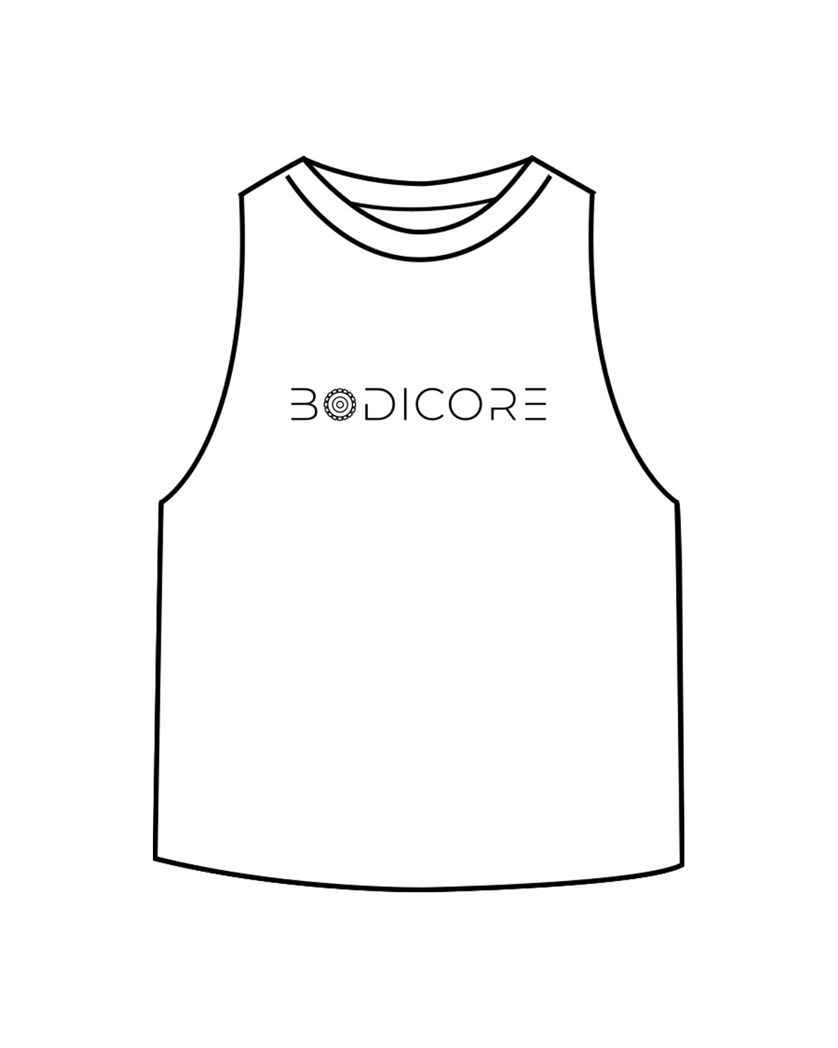The Crop Muscle Racerback - White - Bodicore - Center Chest - Printed - Black