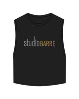 The Crop Muscle Tank - Black - Studio Barre - Center Chest - Full Color