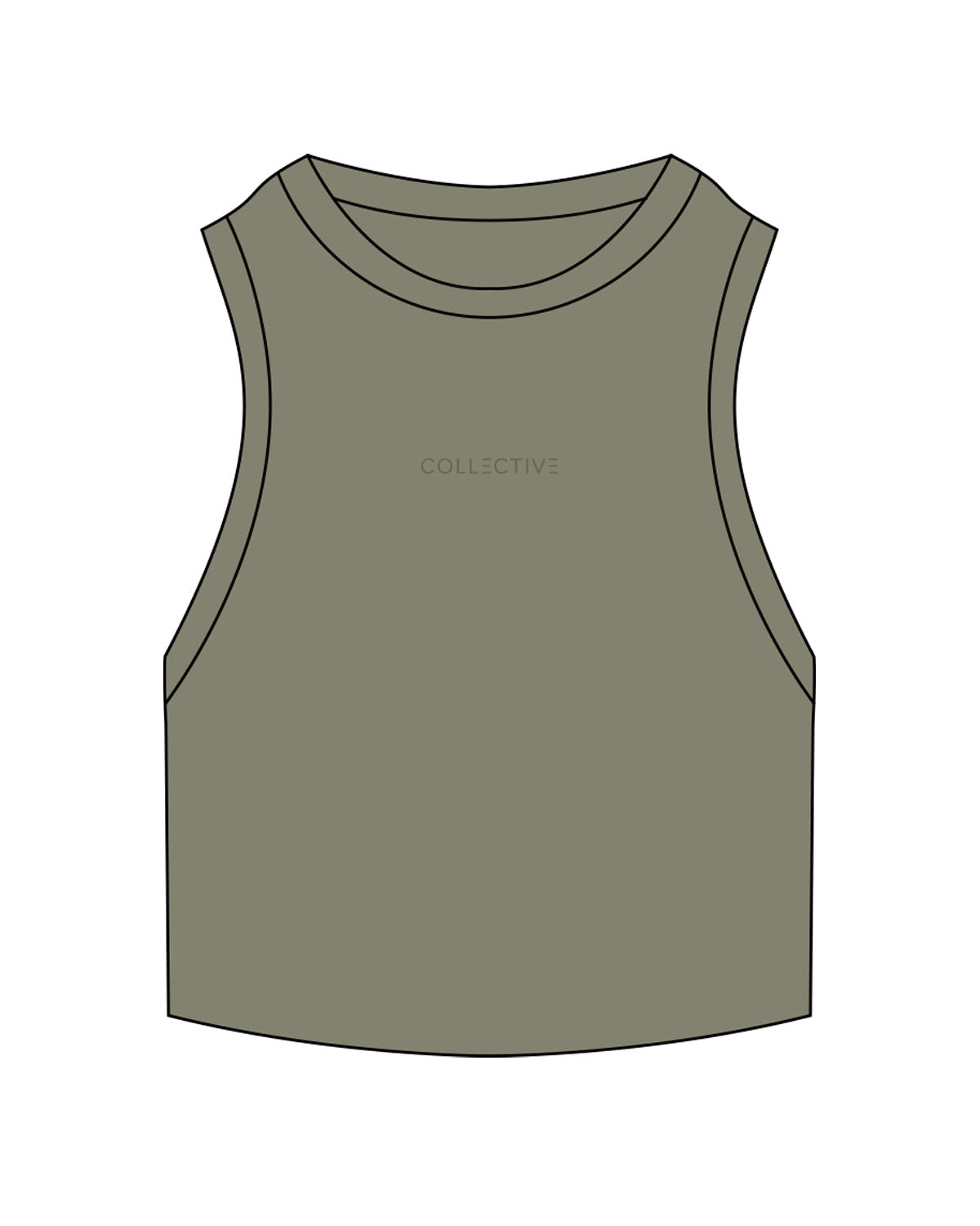 The Ribbed Crop Tank - Eucalyptus - Collective Studios - Center Chest - "Collective" - Embroidered - Tone on Tone