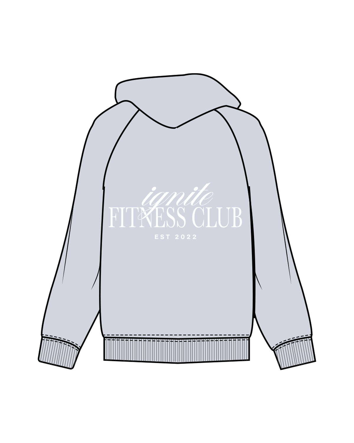 The Mens Hoodie - Washed Powder - Ignite Barre & Fitness - Left Chest & Center Stacked - White Printed
