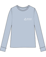 The Womens Oversized Long Sleeve - Powder - Pacific Ridge - Left Chest Stacked - Printed - White