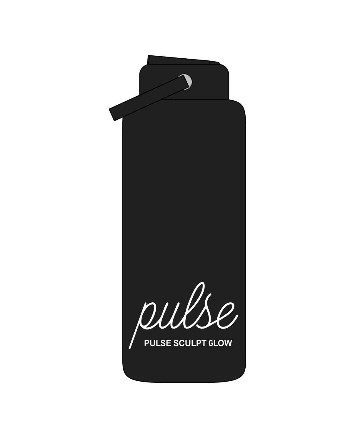 The Wide Mouth Water Bottle - Black - Pulse Sculpt Glow - Center Bottom Body Stacked - Printed - White