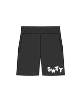 The Mens Sweat Shorts - Washed Black - SWTY - Left Leg - White