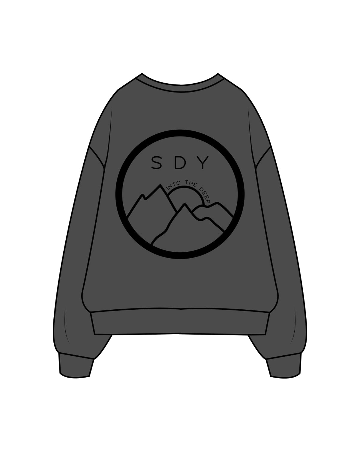 The Womens Crewneck - Washed Black - SDY - Left Sleeve & Back Center - Black