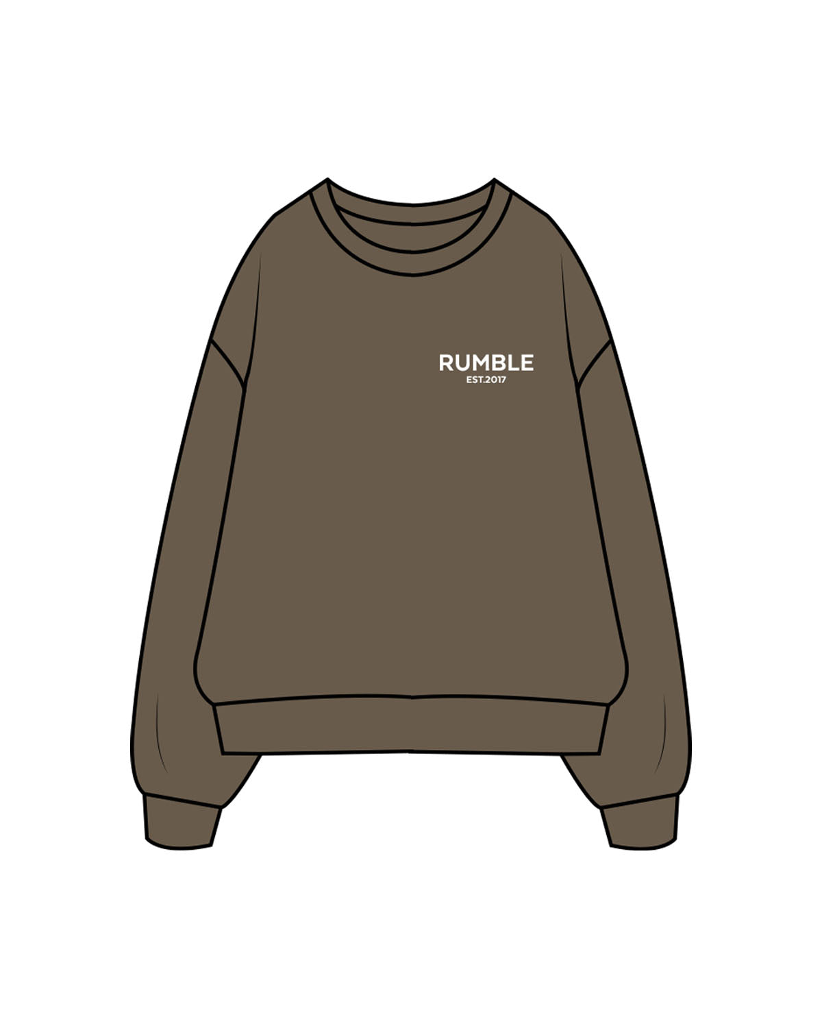 The Mens Classic Crewneck - Walnut - Rumble - Left Chest Stacked - Embroidered - White
