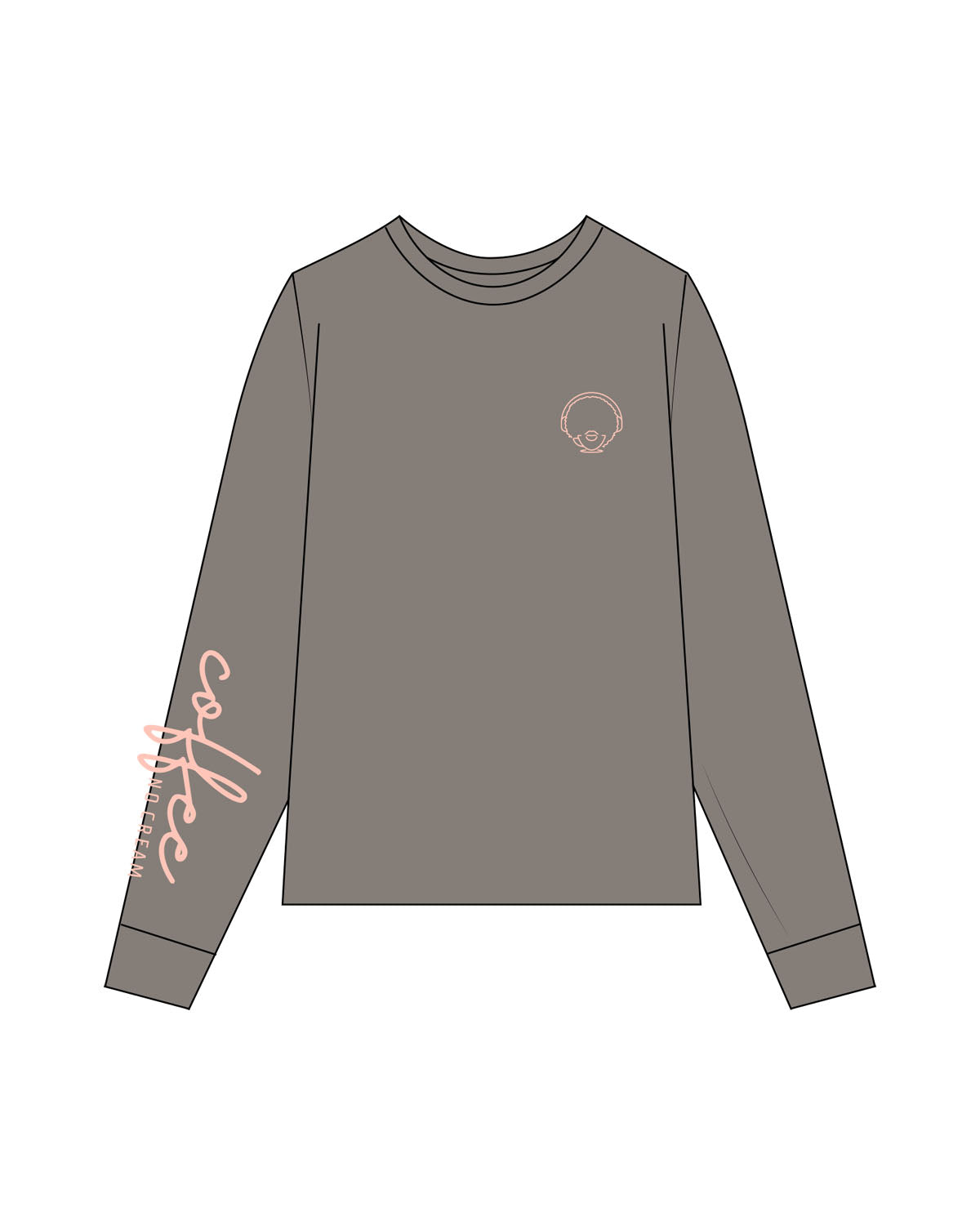 The Womens Heavyweight Long Sleeve - Washed Gray - The Rebel Geek - Left Chest & Right Sleeve - Printed - Pink