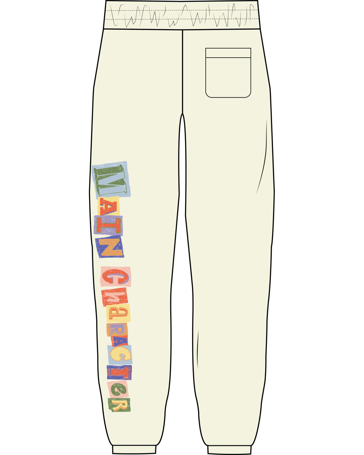 The Womens Sweatpants - Butter - The Supper Club - Left Leg Front & Back - Full Color