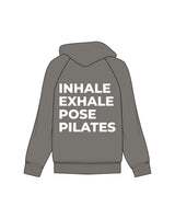 The Mens Hoodie - Washed Gray - POSE PILATES - Left Chest PP "Embroidered" & Back PPS round "Printed" - White