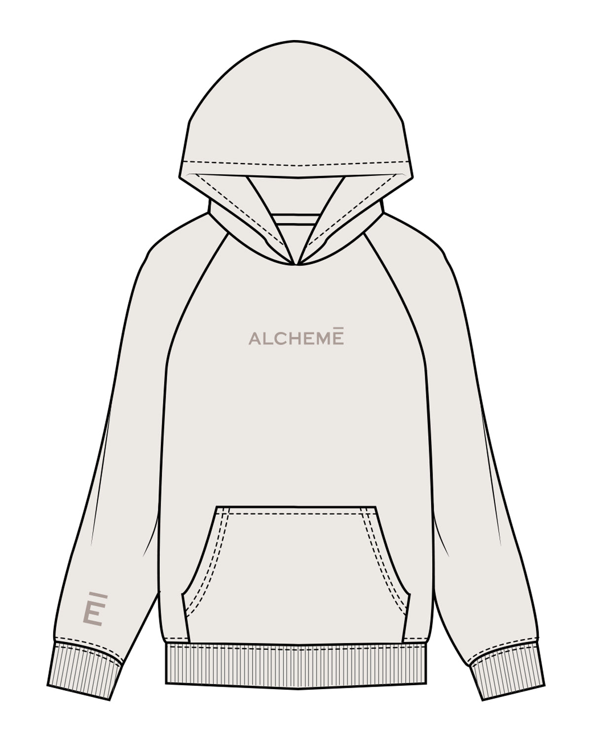 The Mens Hoodie - Bone - ALCHEME - Center Chest & Right sleeve E - Embroidered Chest Logo - Printed Sleeve - Tone on Tone