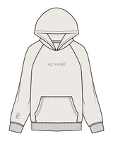 The Mens Hoodie - Bone - ALCHEME - Center Chest & Right sleeve E - Embroidered Chest Logo - Printed Sleeve - Tone on Tone