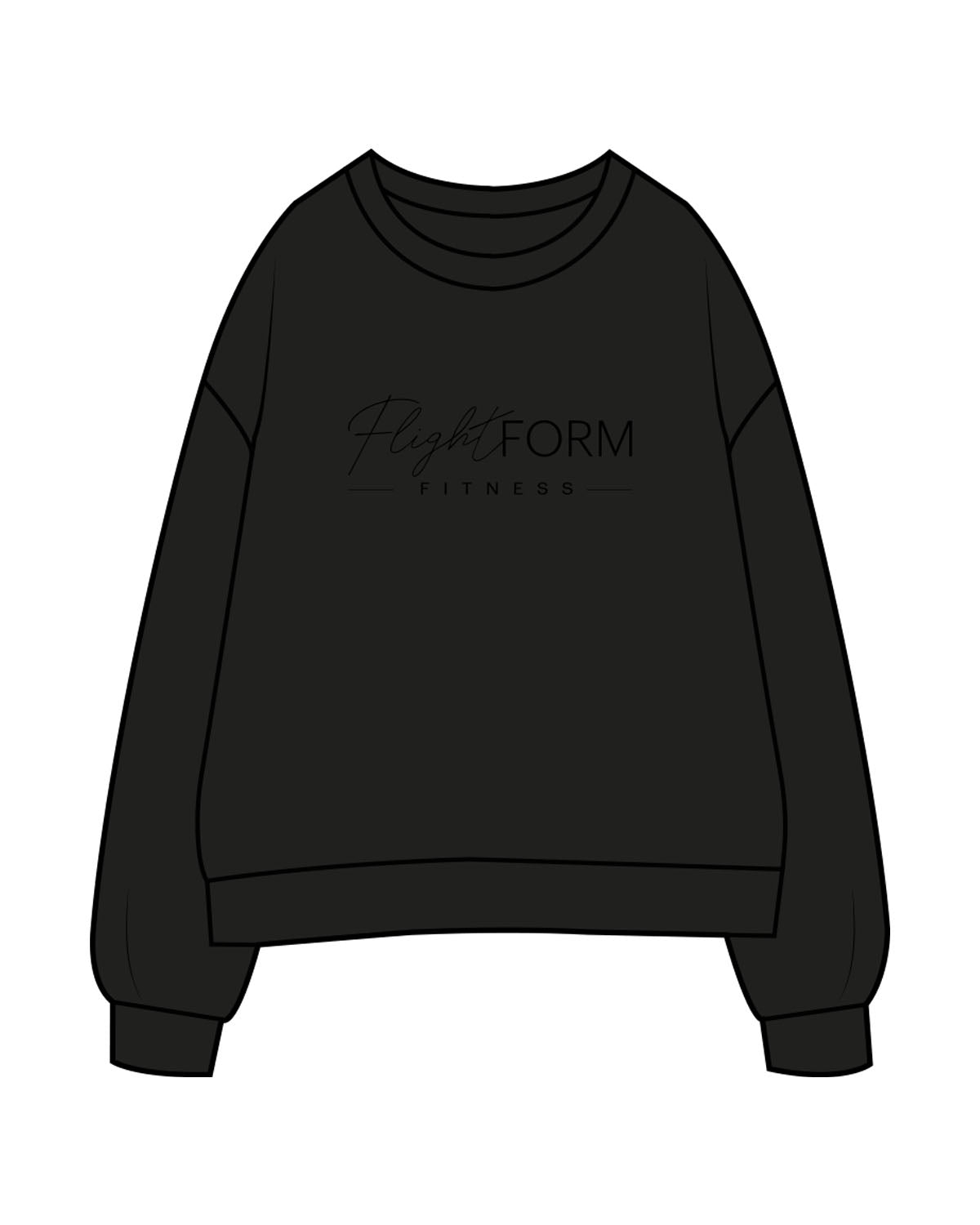 The Womens Crewneck - Black - Flightform - Center Chest Stacked - Printed - Tone on Tone