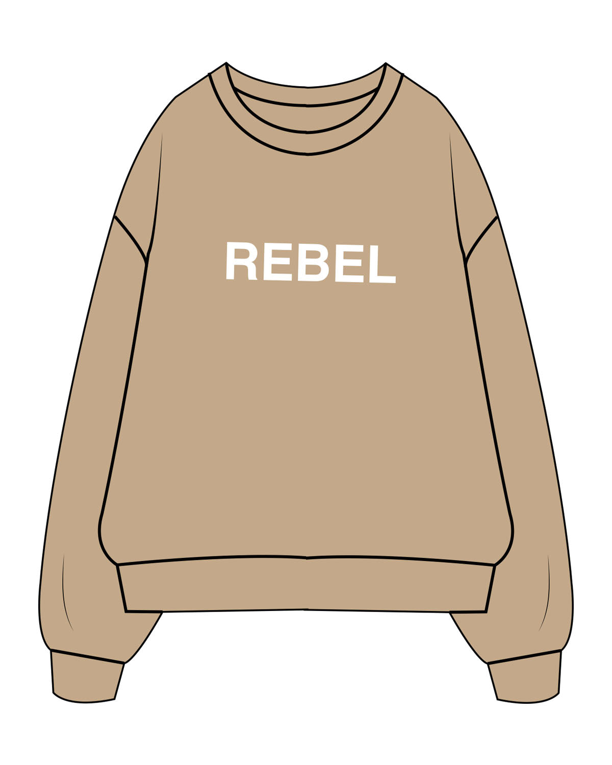 The Mens Crewneck - Sand - Rebellion Body - Center Chest & Back Center Neckline - Printed - White