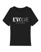 The Baby Tee - Black - EVOLVE TATTOO - Center Chest Stacked - White