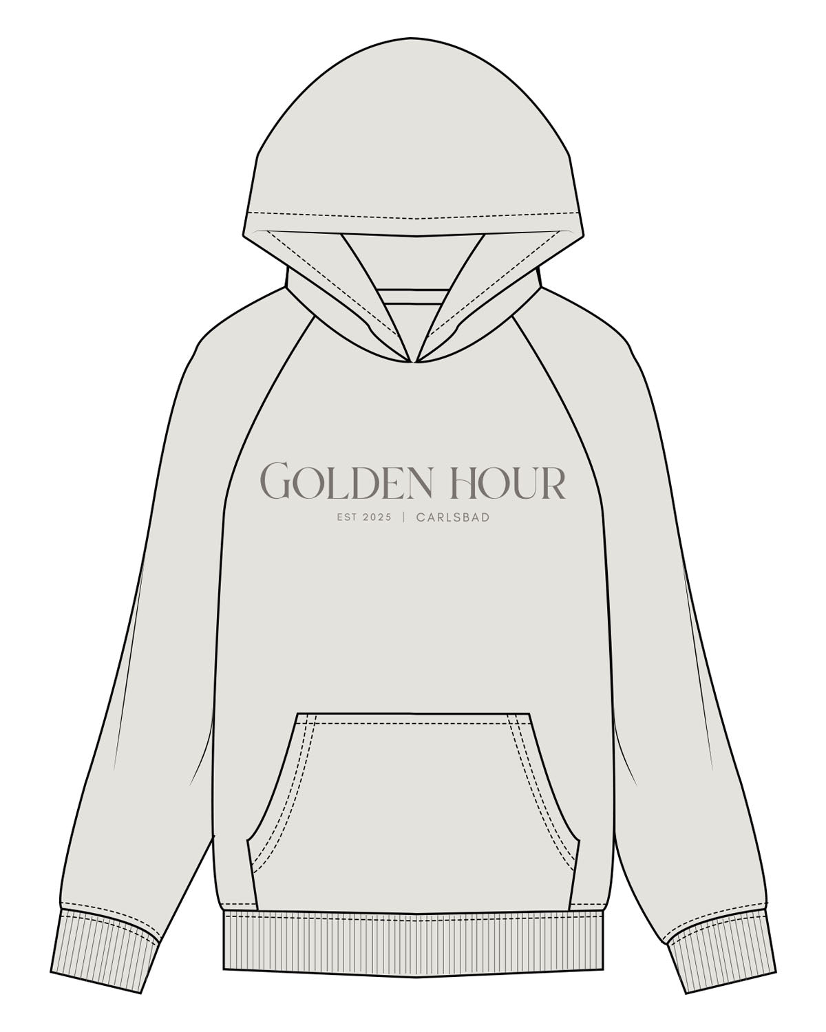 The Womens Hoodie - Washed Bone - Golden Hour Pilates - Center Chest Stacked - Printed - Tone on Tone