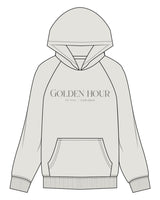 The Womens Hoodie - Washed Bone - Golden Hour Pilates - Center Chest Stacked - Printed - Tone on Tone