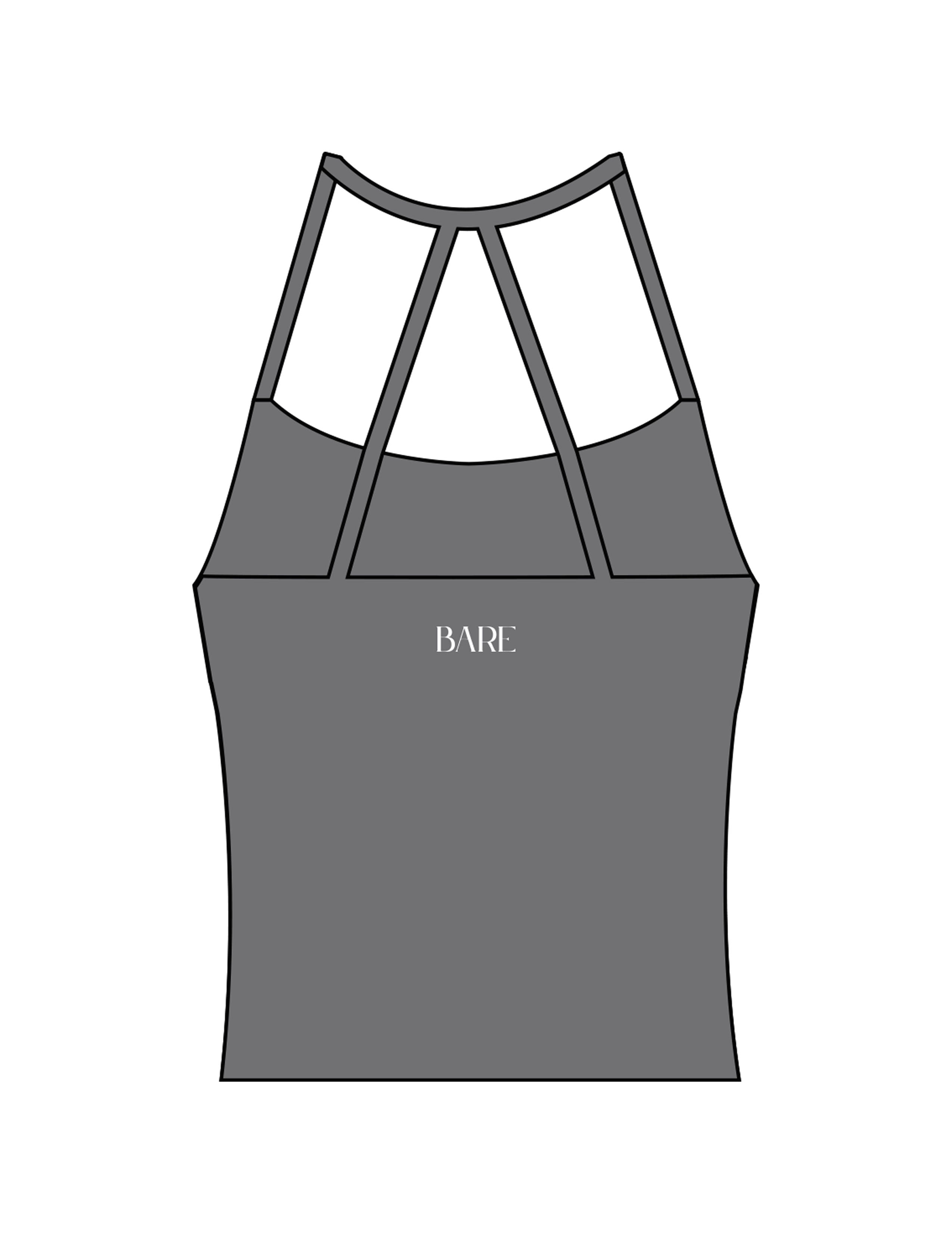 The Womens Sporty Tank - Grey - Bare Pilates - Center Back - Printed - White