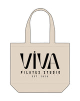 The Tote Bag - Natural - Viva Pilates - Center Stacked - Printed - Black