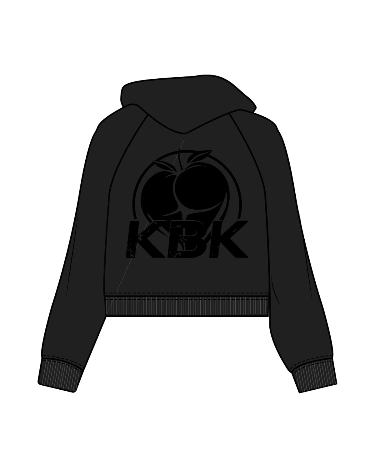 The Womens Crop Hoodie - Black - KBK - Left Chest & Back Center - Full Color Black