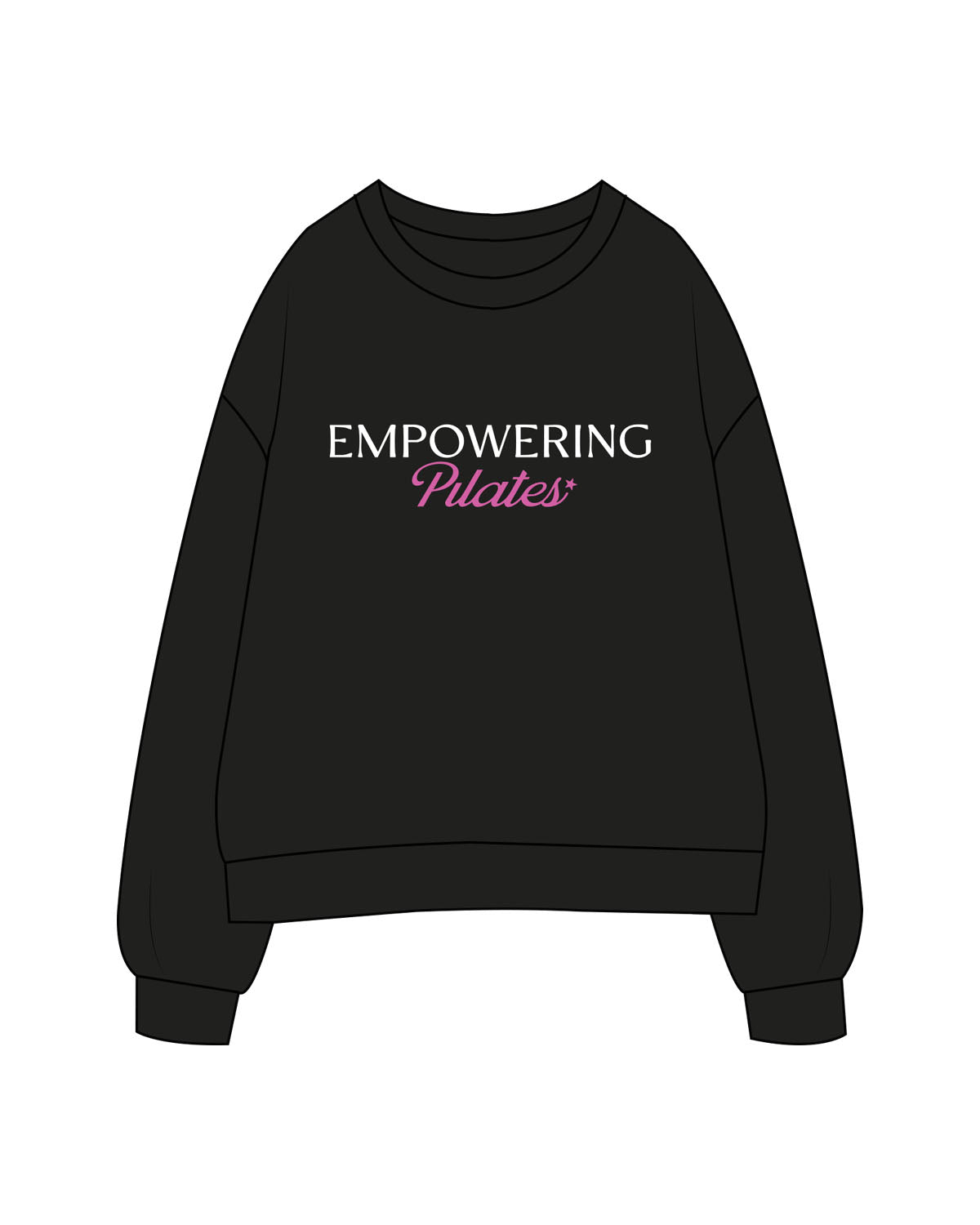 The Womens Crewneck - Black -  Empowering Pilates - Chest & Back - Printed - Full Color