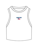The Ribbed Crop Tank - White - Corefire - Center Chest Stacked - Flag - Embroidered - Full Color