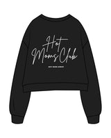 The Studio Crop - Black - New Mom School - Left Chest & Back Stacked "HOT" - Printed - White