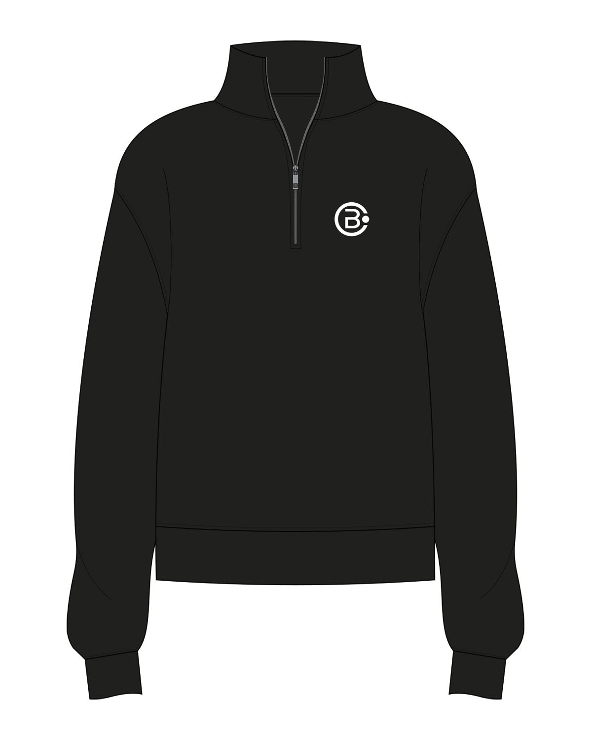 The Womens 1/4 Zip - Black - CB Fit - Left Chest - Embroidered - White