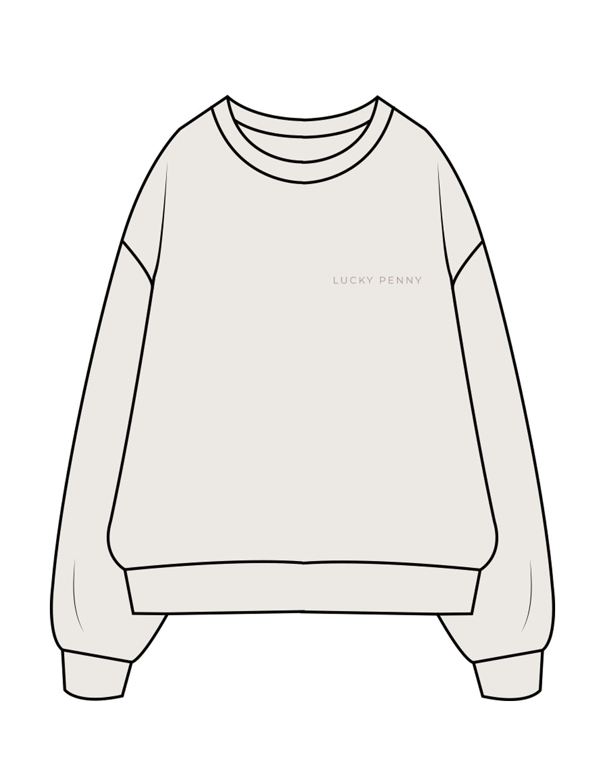 The Mens Crewneck - Bone - Lucky Penny - Left Chest & Back Round - Printed - Tone on Tone