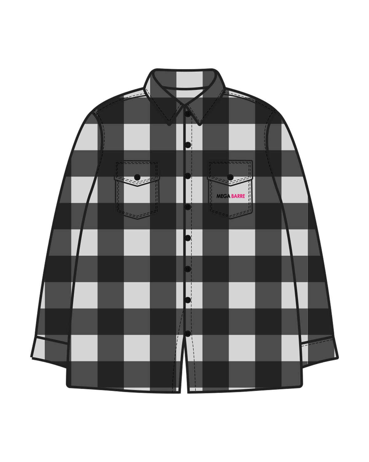 The Flannel - Heather / Black - Megabarre - Left Chest & Back Stacked - Printed - Black/Pink