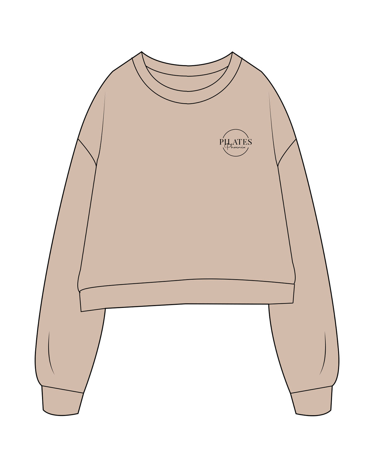 The Studio Crop - Taupe - Pilates Phoenix - Left Chest Logo - Printed - Black